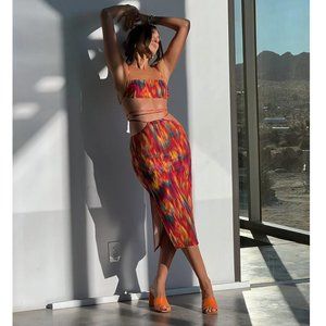 WE WORE WHAT Delilah Fire Tie Dye Bikini set with Skirt / Cover Up